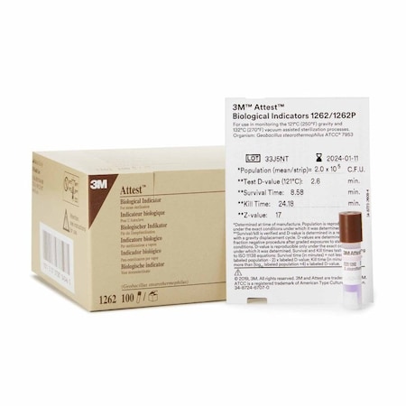 Attest Sterilization Biological Indicator Vial Steam, 100PK 1262